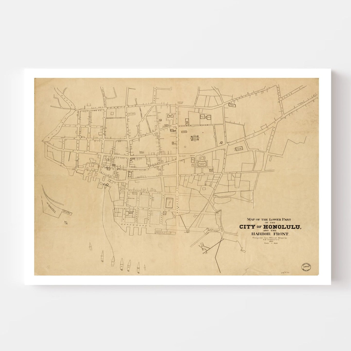 Vintage Map of Honolulu, Hawaii 1893