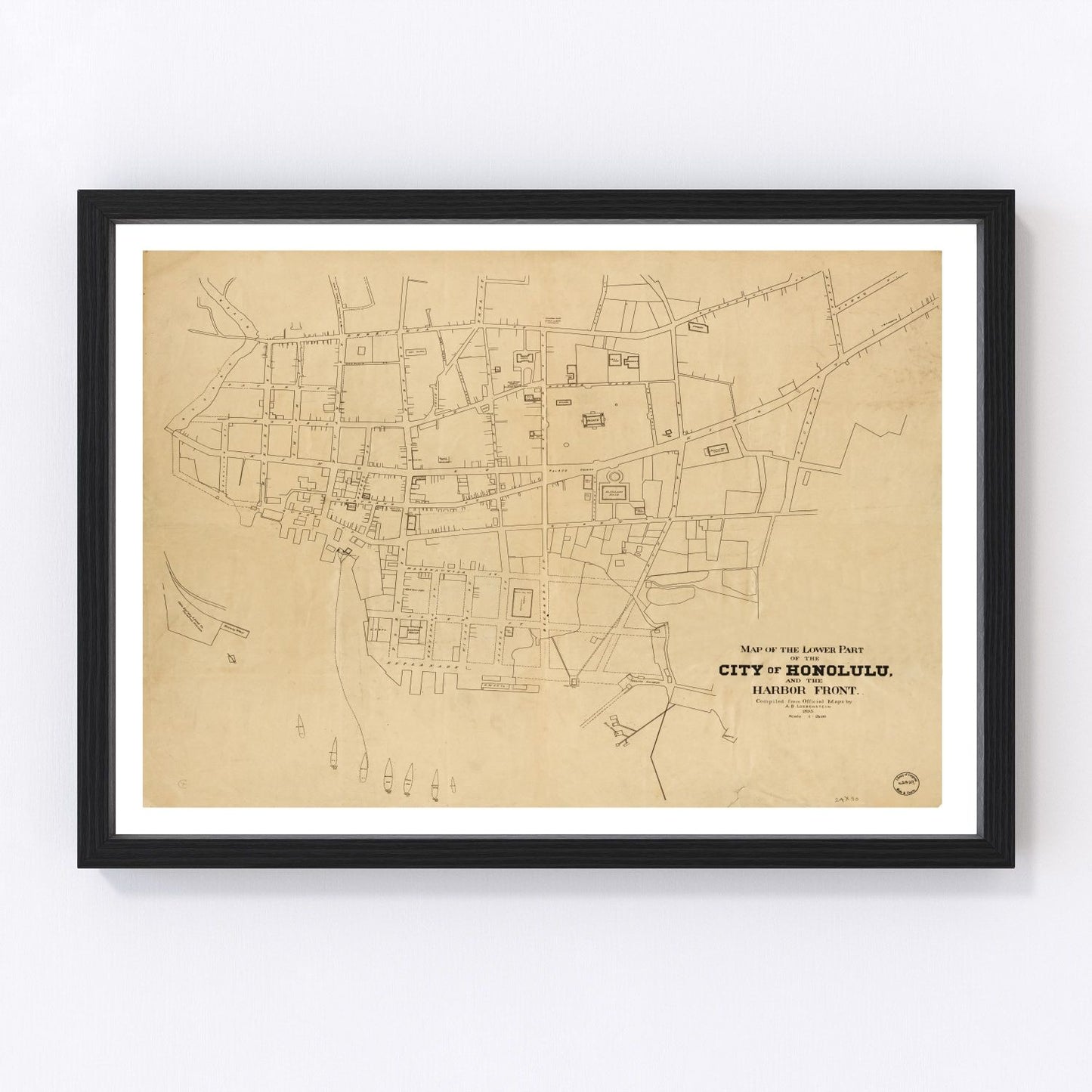 Vintage Map of Honolulu, Hawaii 1893