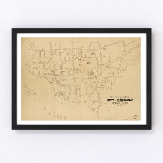 Vintage Map of Honolulu, Hawaii 1893