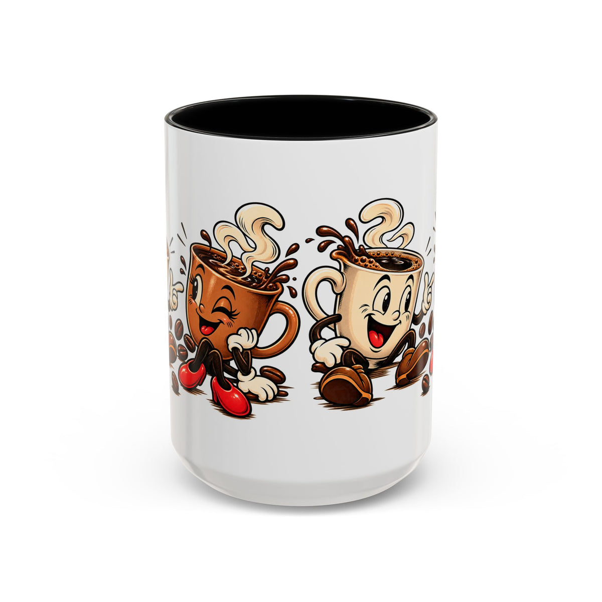Coffee Cartoon Mug — Cute Dancing Coffee Cups Accent Mug