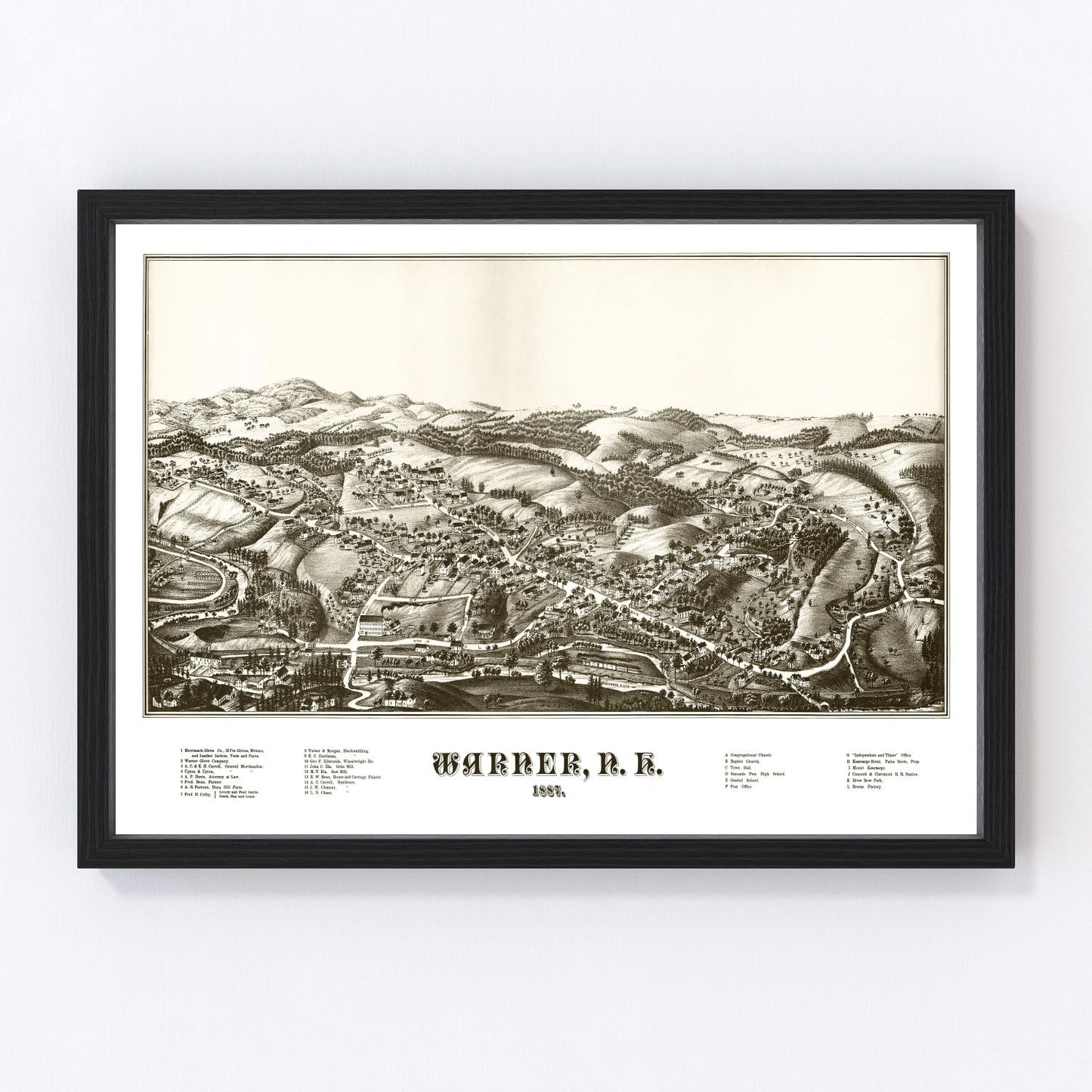 Vintage Map of Warner, New Hampshire 1887