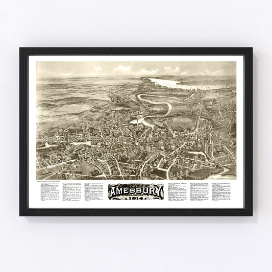 Vintage Map of Amesbury, Massachusetts 1914