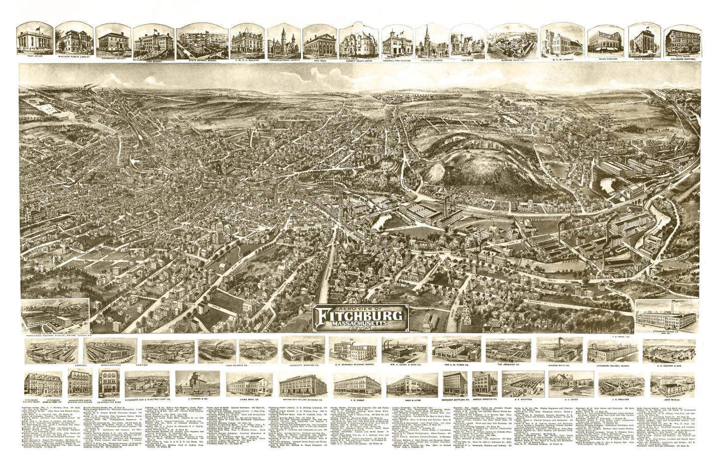 Vintage Map of Fitchburg, Massachusetts 1915