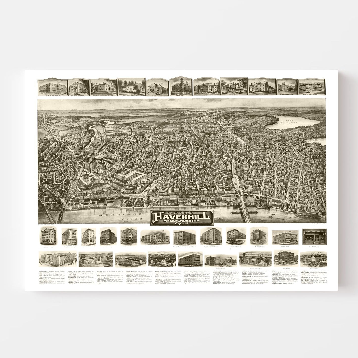 Vintage Map of Haverhill, Massachusetts 1914