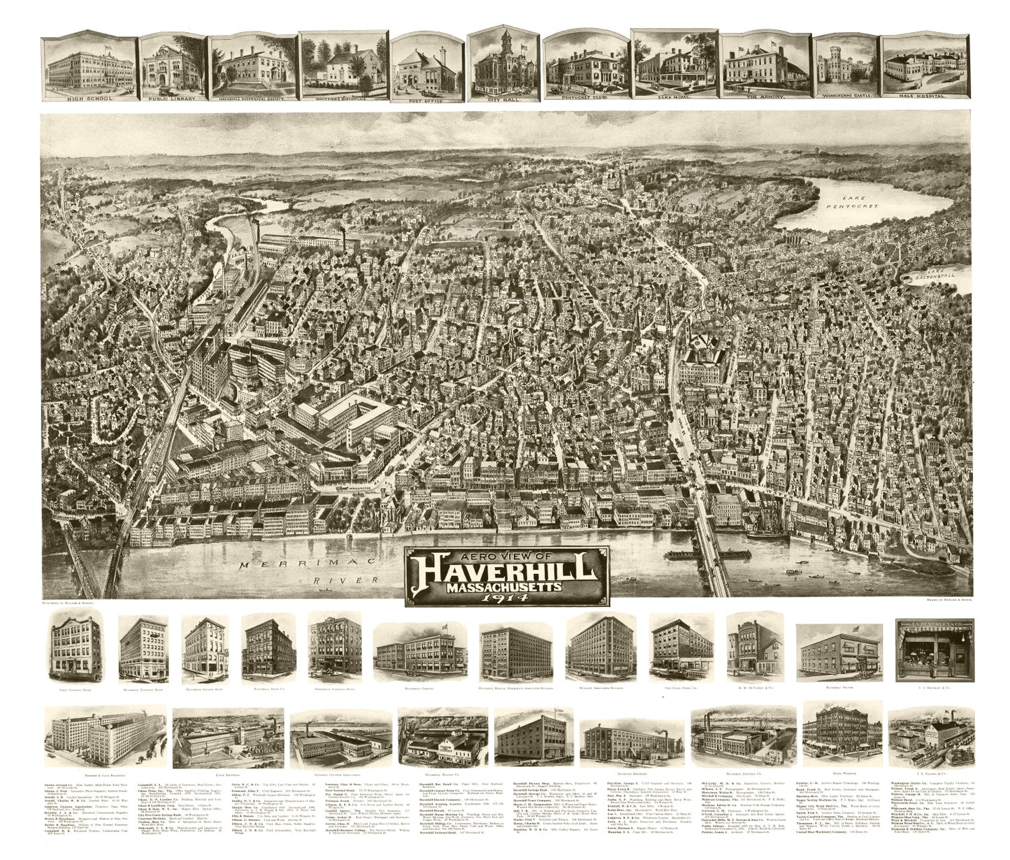 Vintage Map of Haverhill, Massachusetts 1914