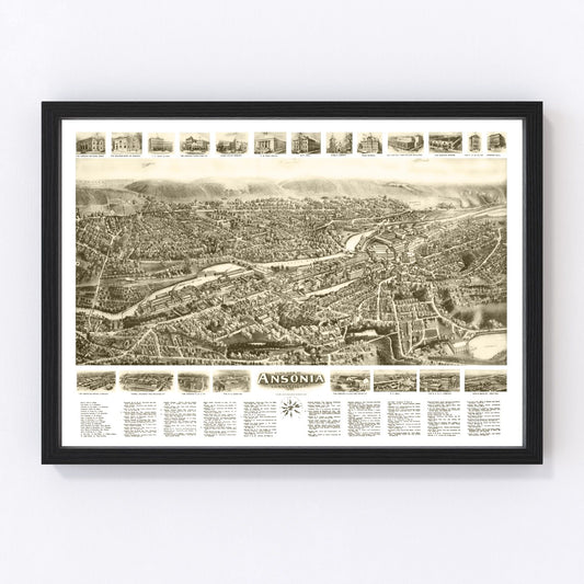 Vintage Map of Ansonia, Connecticut 1921