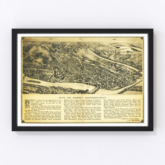 Vintage Map of Derby, Connecticut 1920