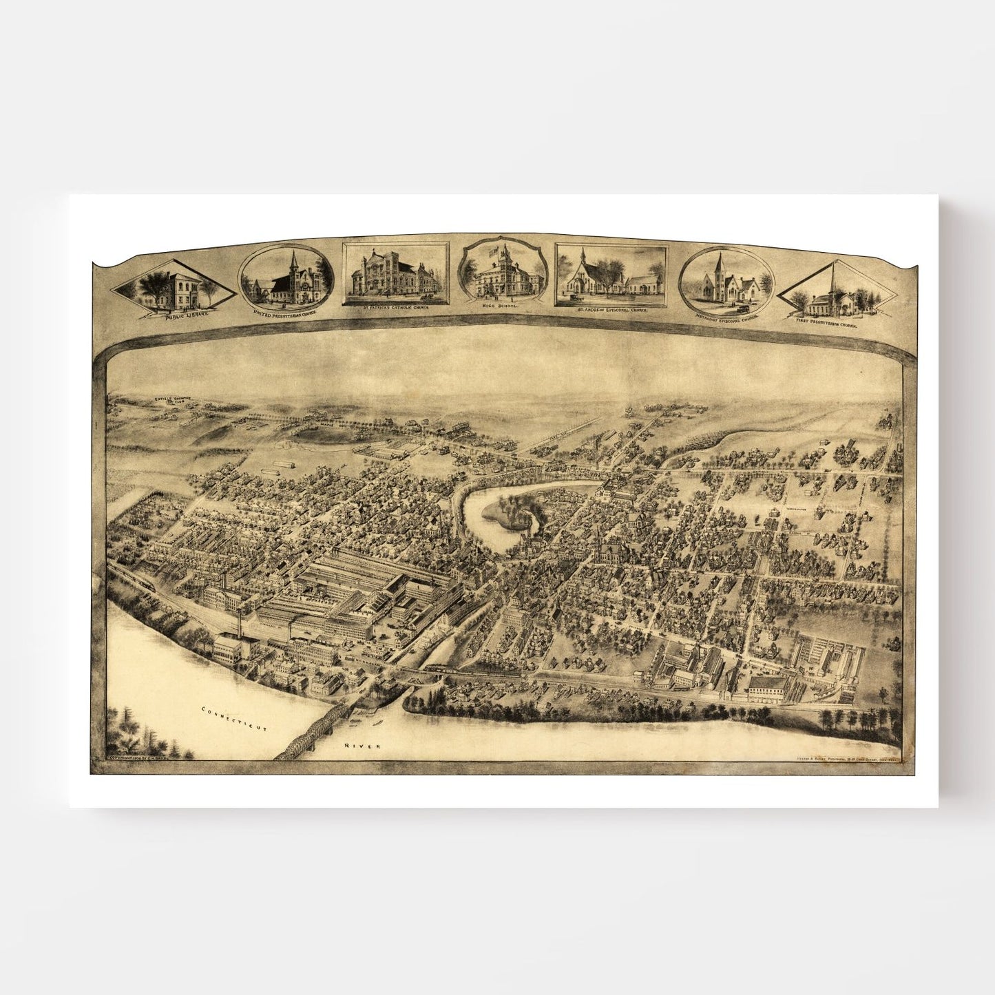 Vintage Map of Thompsonville - Enfield, Connecticut 1908