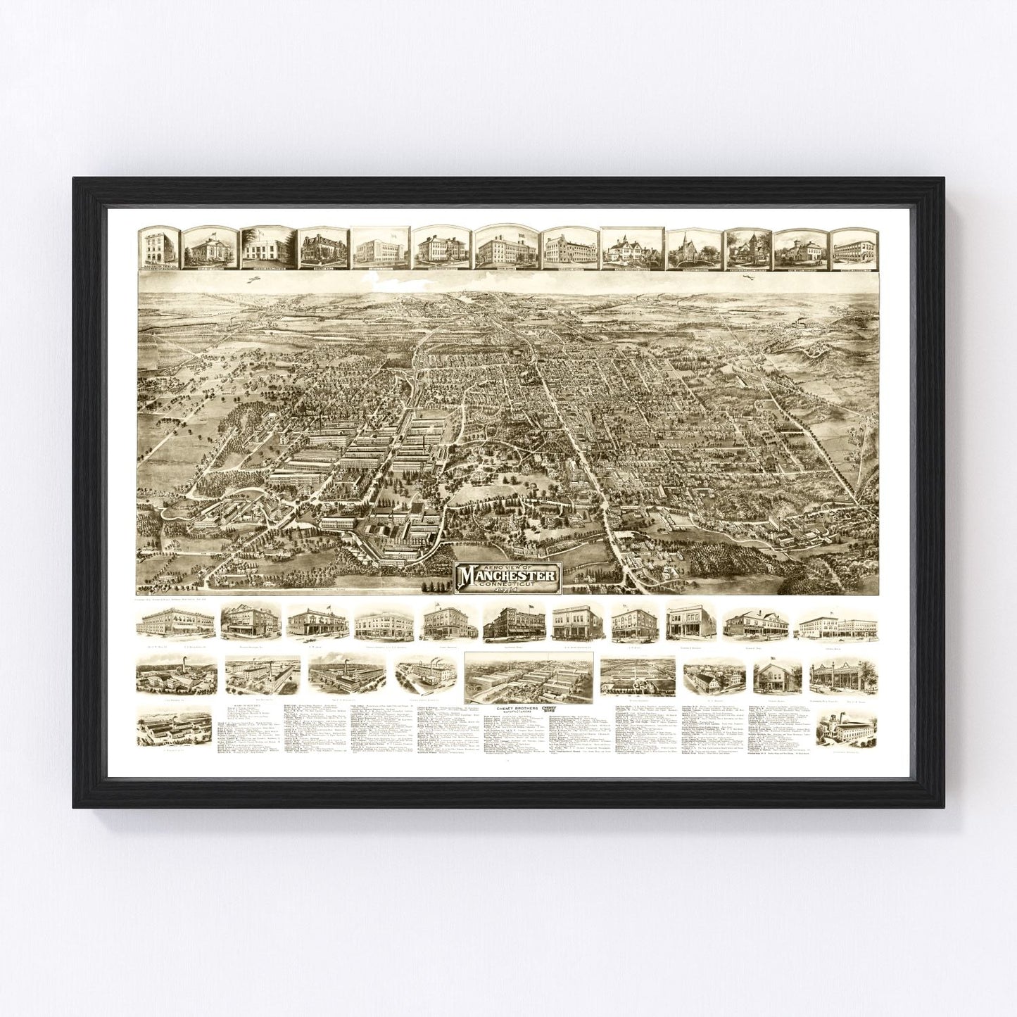 Vintage Map of Manchester, Connecticut 1914