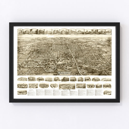 Vintage Map of Manchester, Connecticut 1914