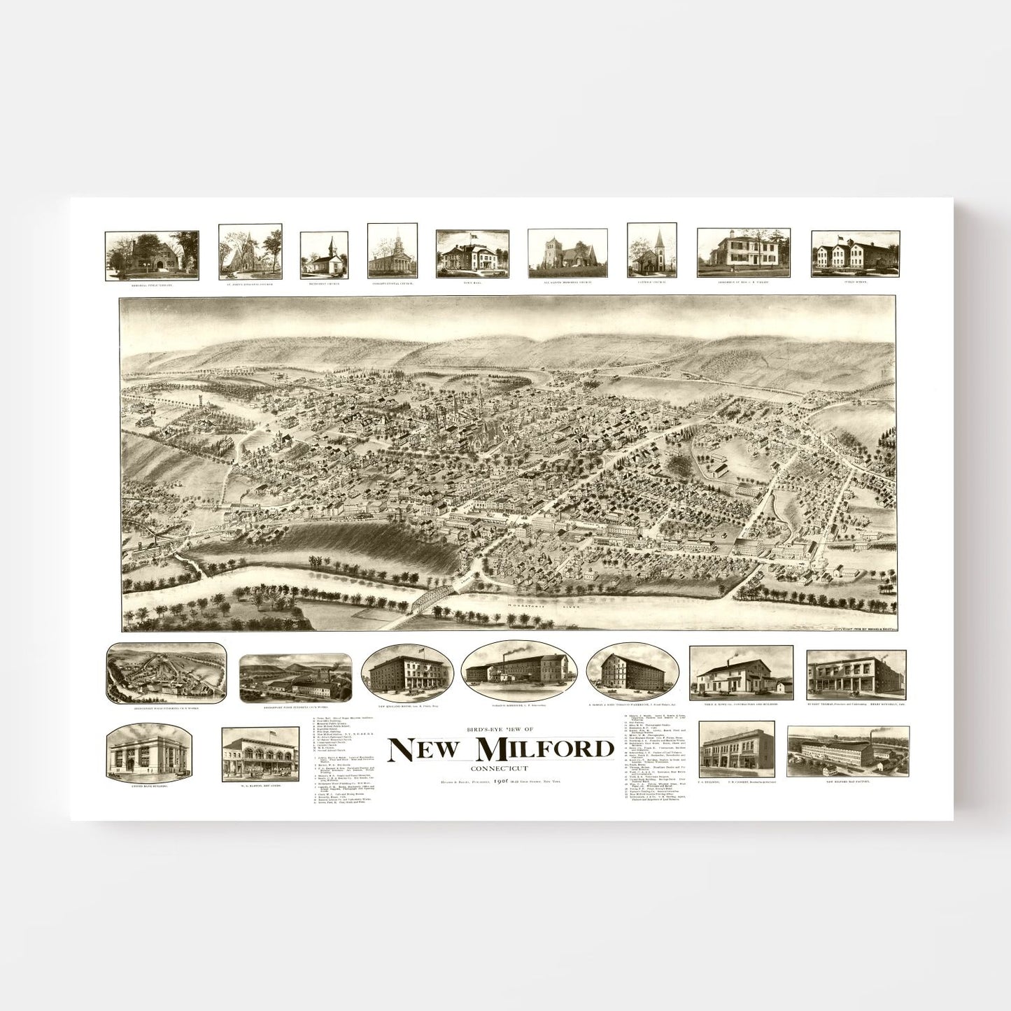 Vintage Map of New Milford, Connecticut 1906