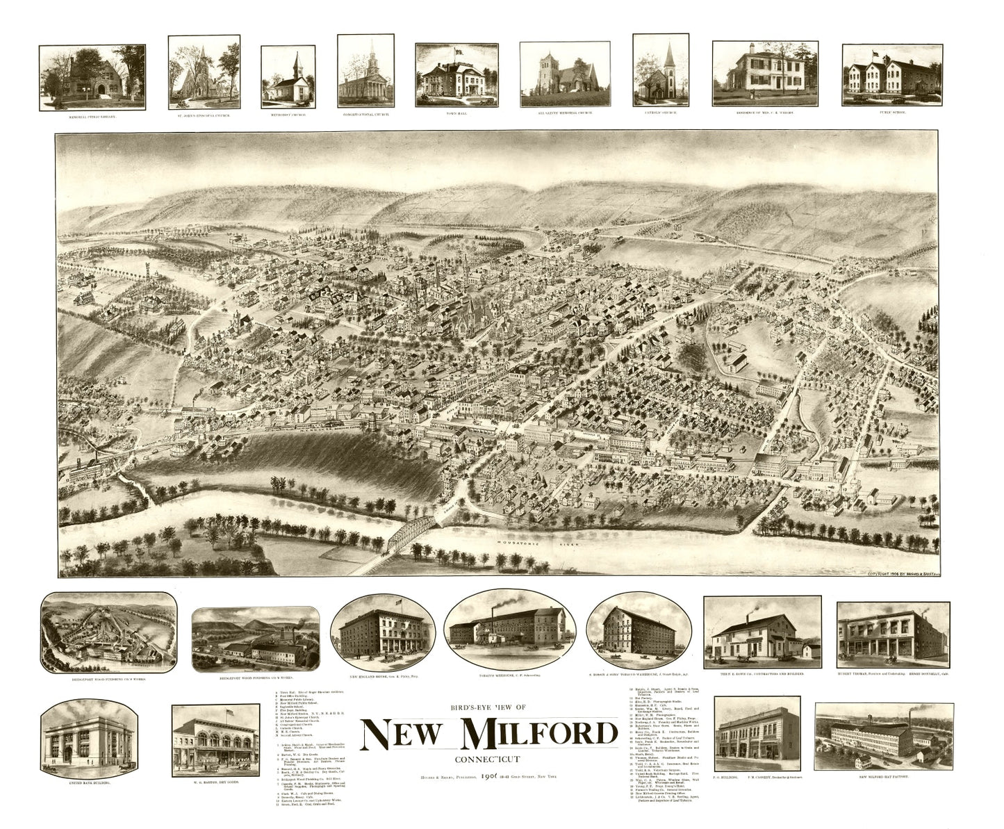 Vintage Map of New Milford, Connecticut 1906