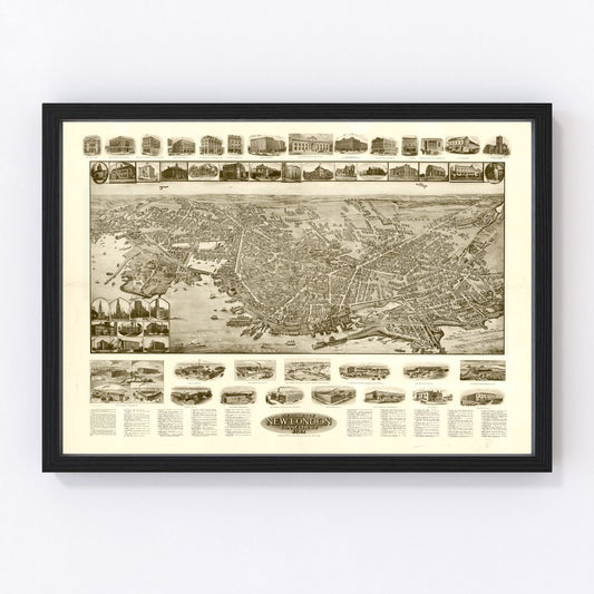 Vintage Map of New London, Connecticut 1911