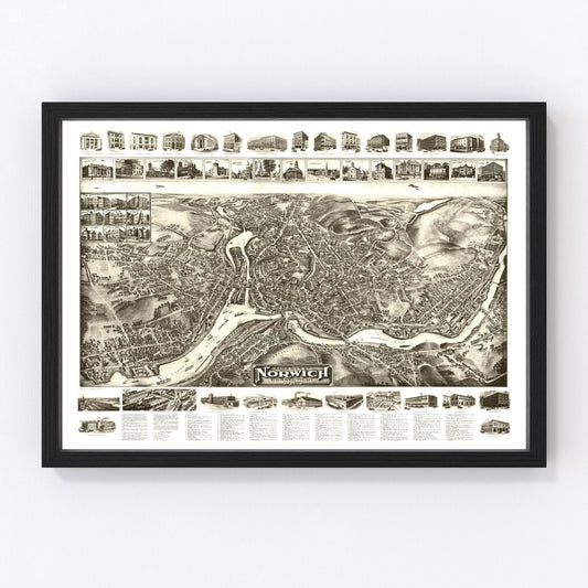 Vintage Map of Norwich, Connecticut 1912