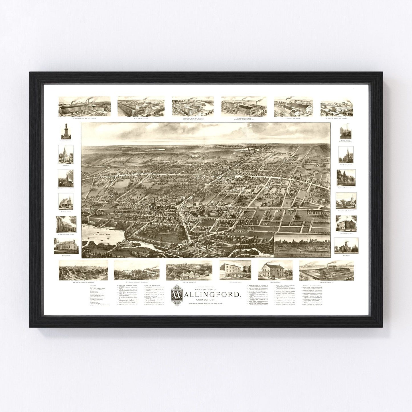 Vintage Map of Wallingford, Connecticut 1905