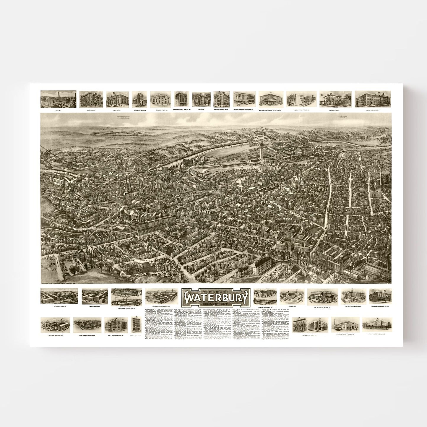 Vintage Map of Waterbury, Connecticut 1917