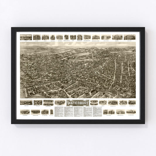 Vintage Map of Waterbury, Connecticut 1917