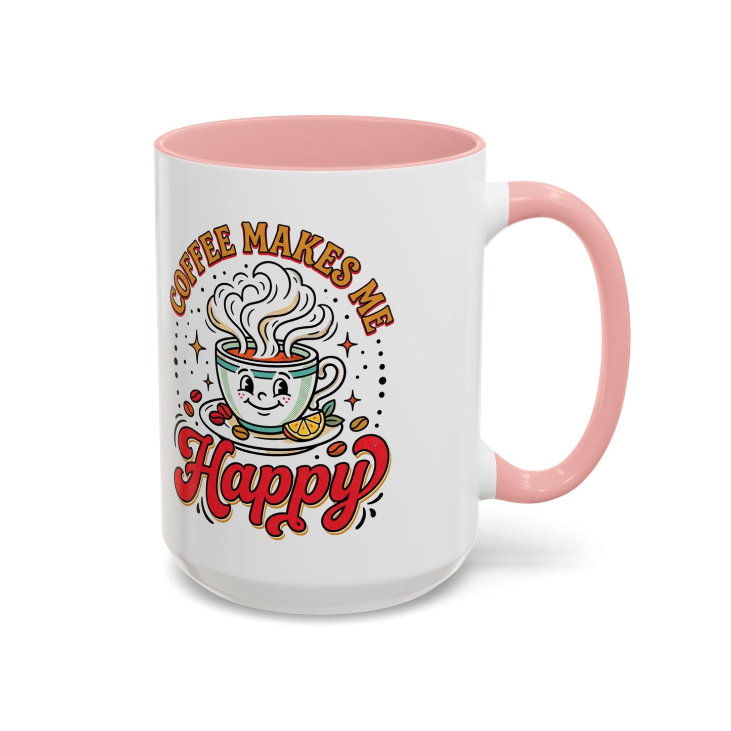 Coffee Mug — "Coffee Makes Me Happy" Cute Retro Accent Mug (11/15oz)
