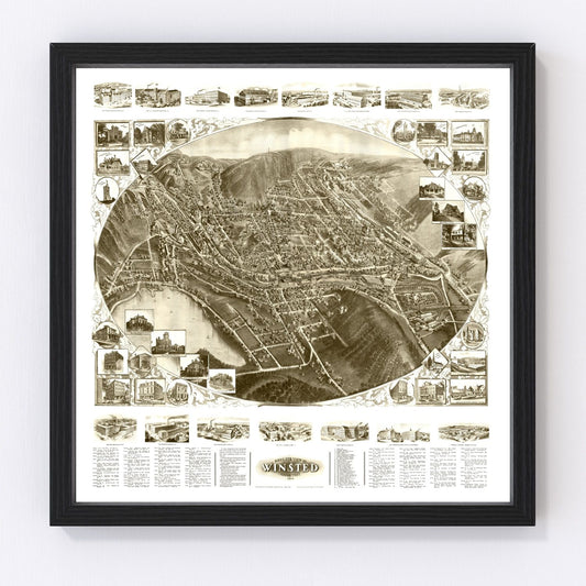 Vintage Map of Winsted, Connecticut 1908