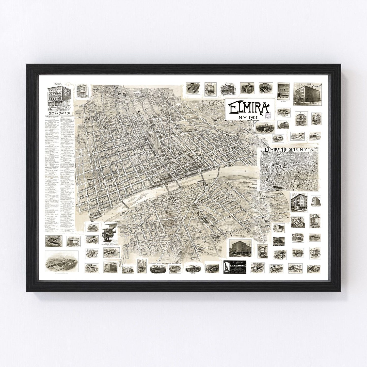 Vintage Map of Elmira, New York 1901