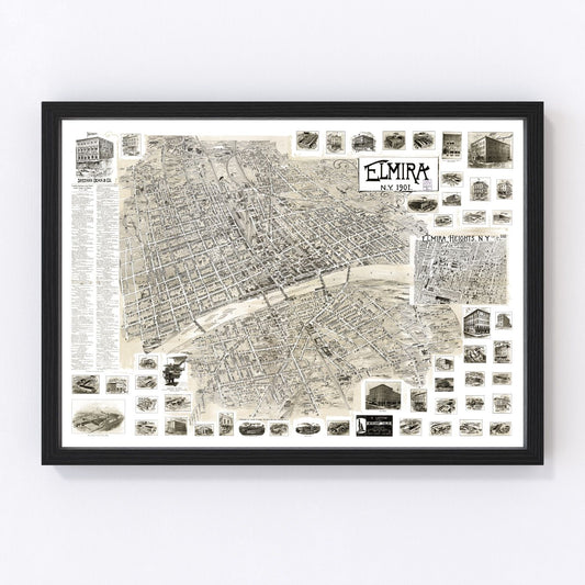 Vintage Map of Elmira, New York 1901