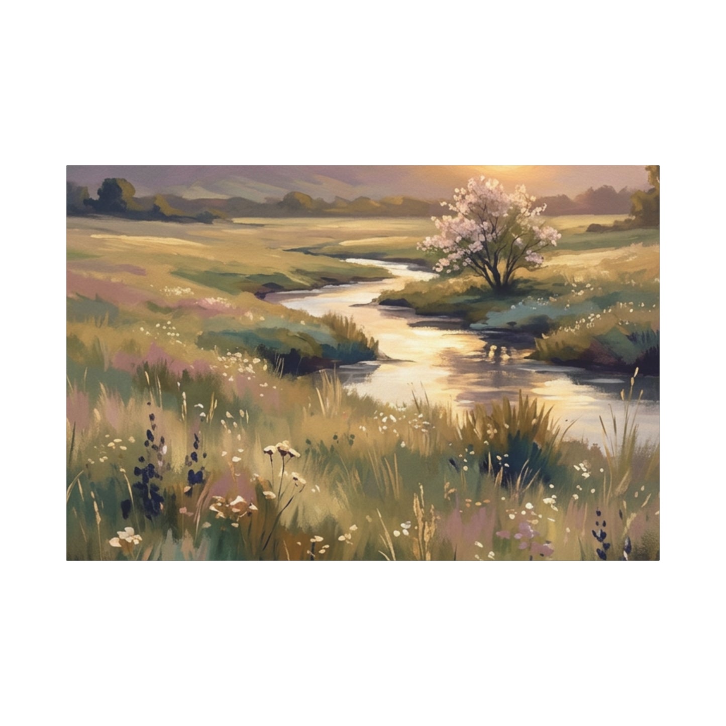 Serene Meadow Stream Matte Canvas Art — Stretched Wall Decor