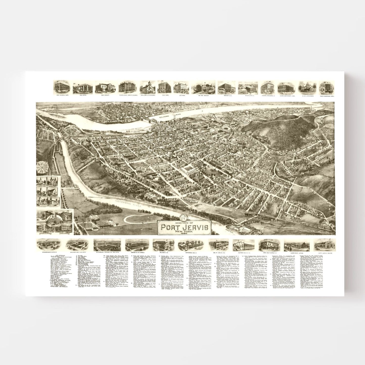 Vintage Map of Port Jervis, New York 1920