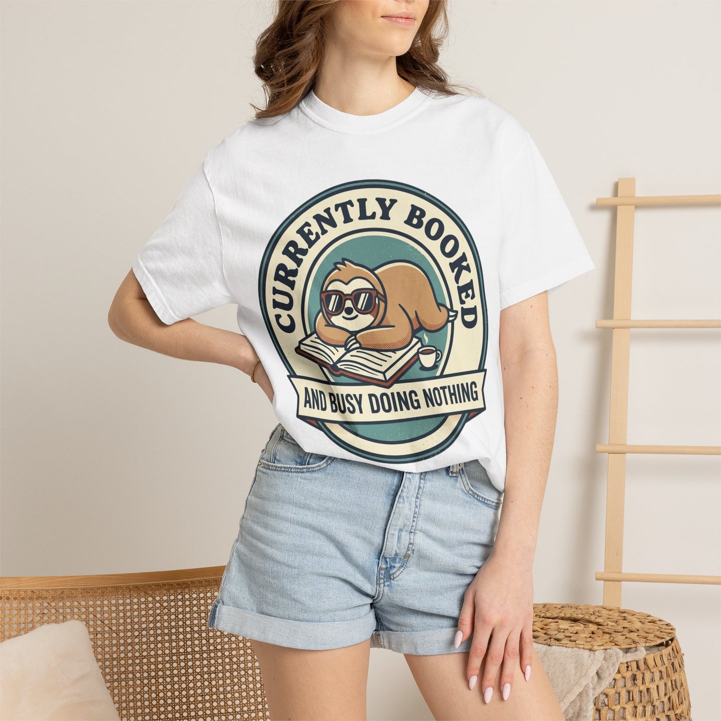 Currently Booked Sloth T-Shirt — "Currently Booked and Busy Doing Nothing" Graphic Tee for Readers