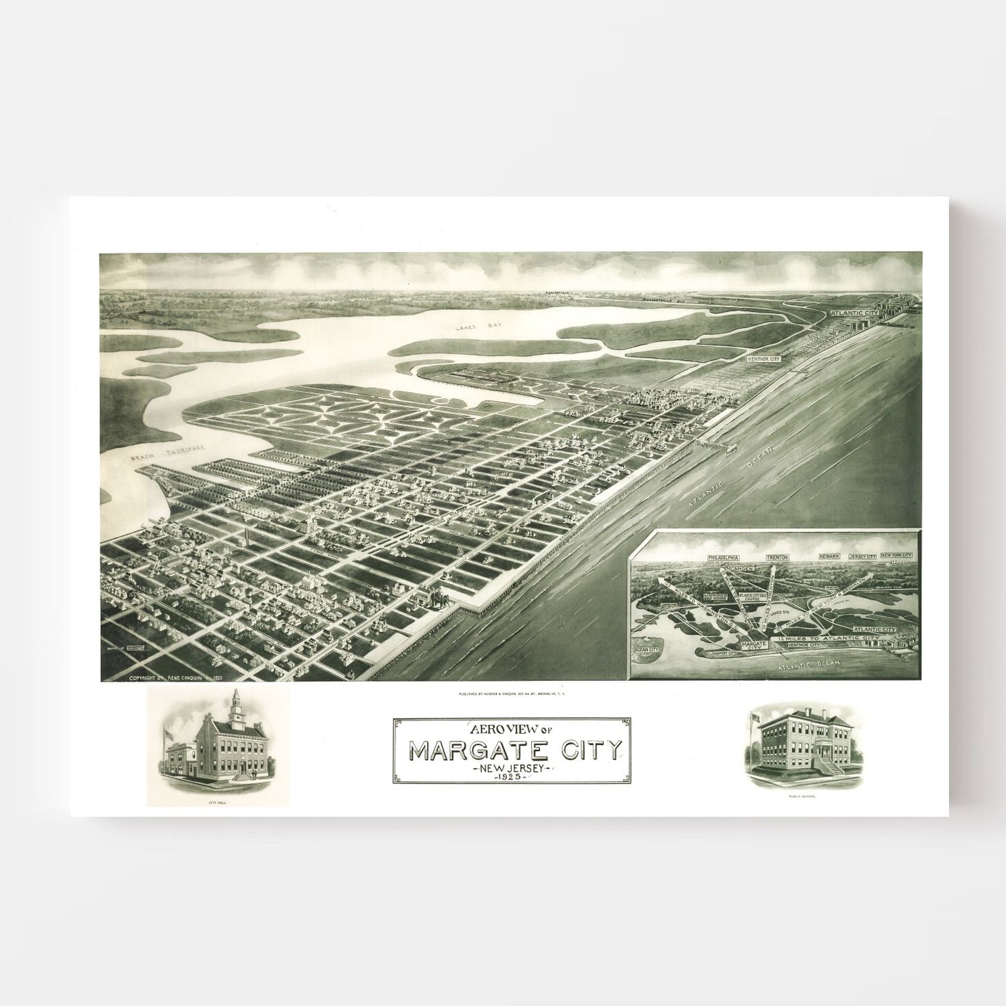 Vintage Map of Margate City, New Jersey 1925