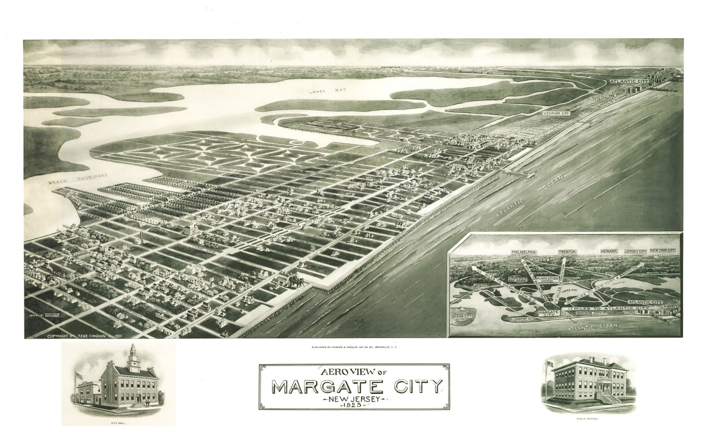 Vintage Map of Margate City, New Jersey 1925