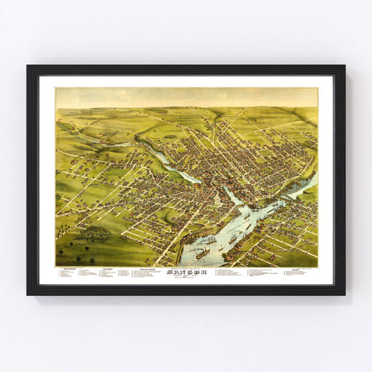 Vintage Map of Bangor, Maine 1875