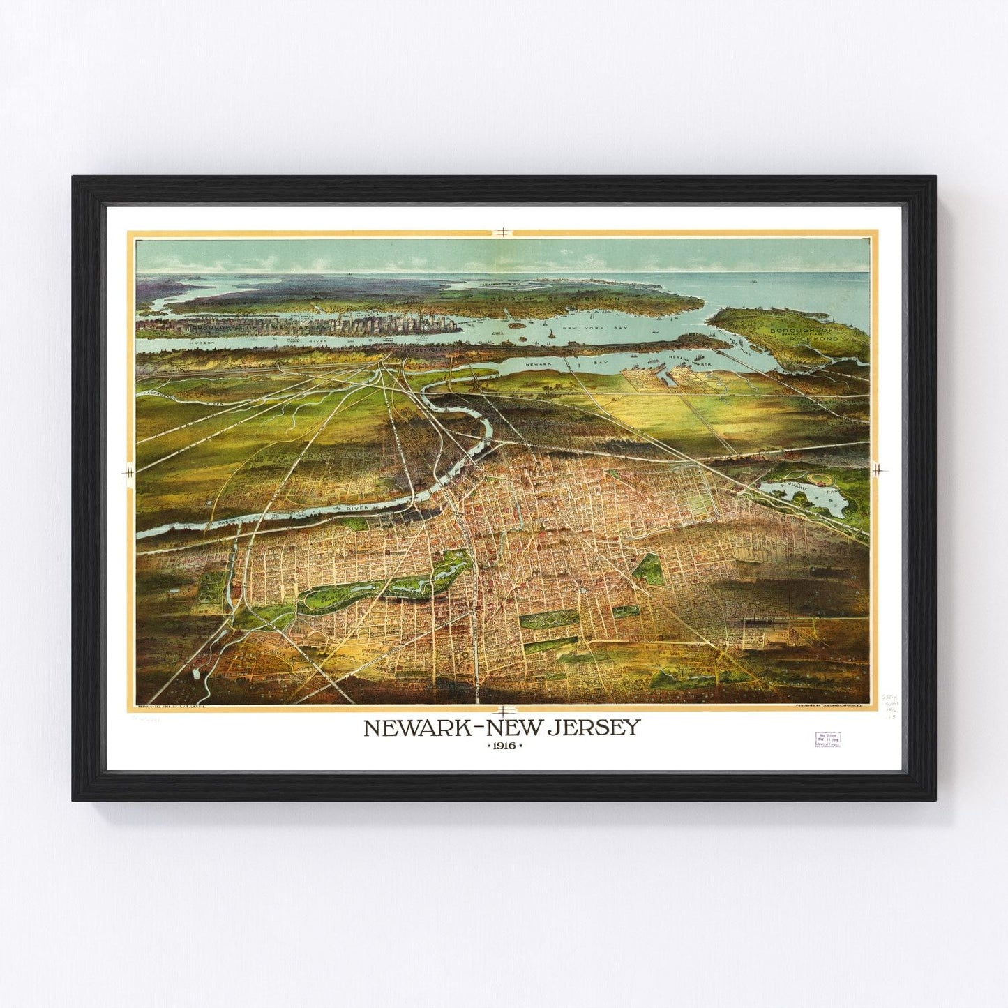 Vintage Map of Newark, New Jersey 1916