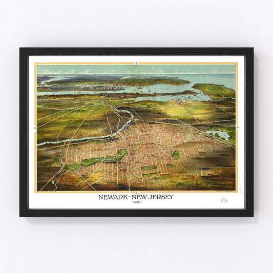 Vintage Map of Newark, New Jersey 1916