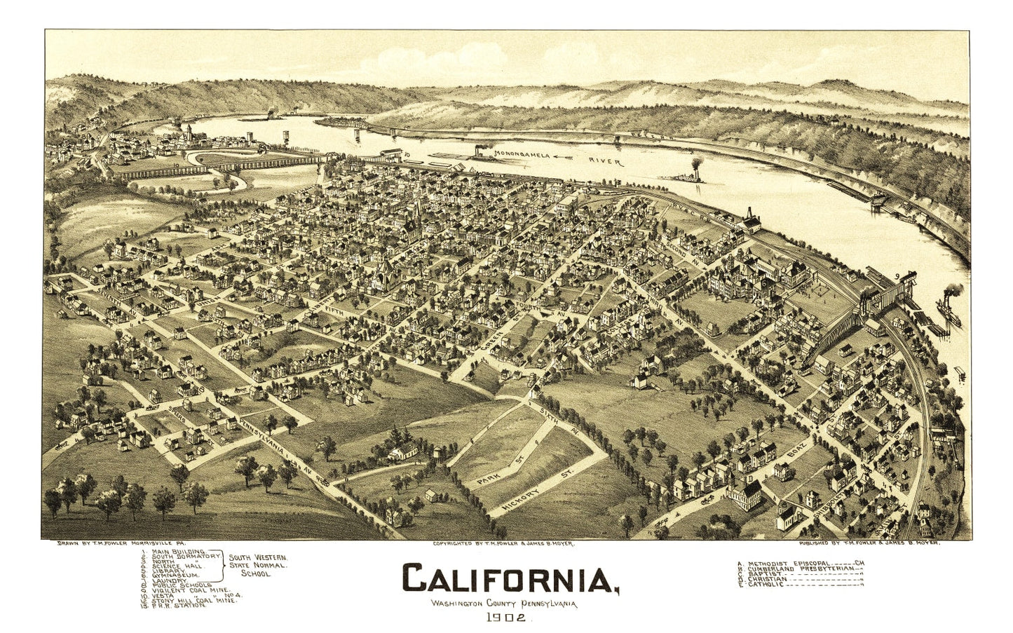 Vintage Map of California, Pennsylvania 1902