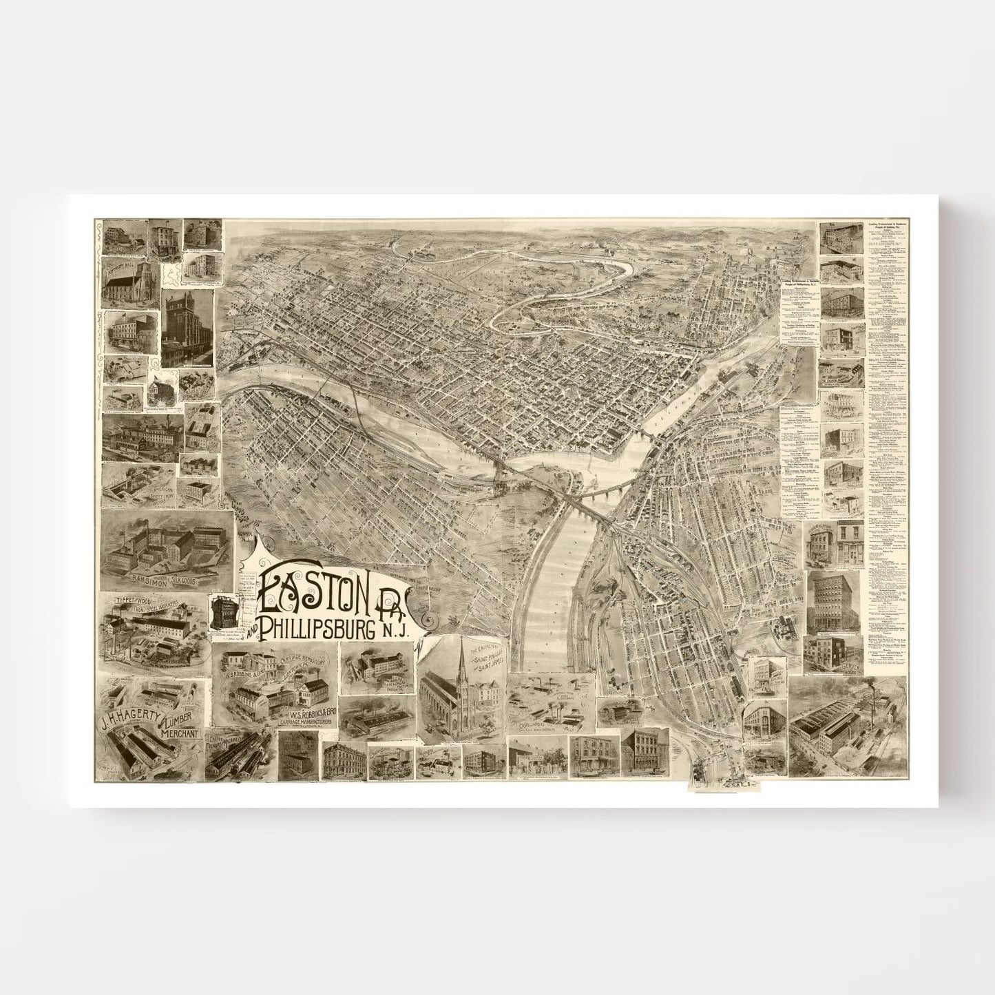 Vintage Map of Easton, Pennsylvania 1900