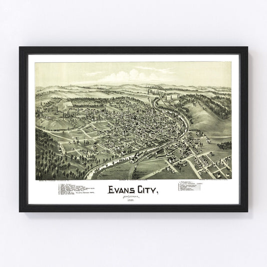 Vintage Map of Evans City, Pennsylvania 1900