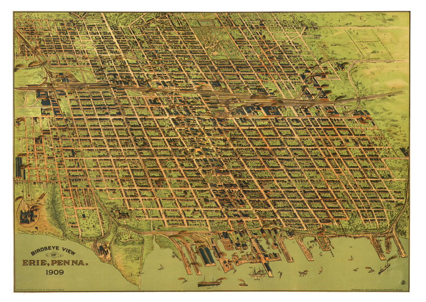 Vintage Map of Erie, Pennsylvania 1909