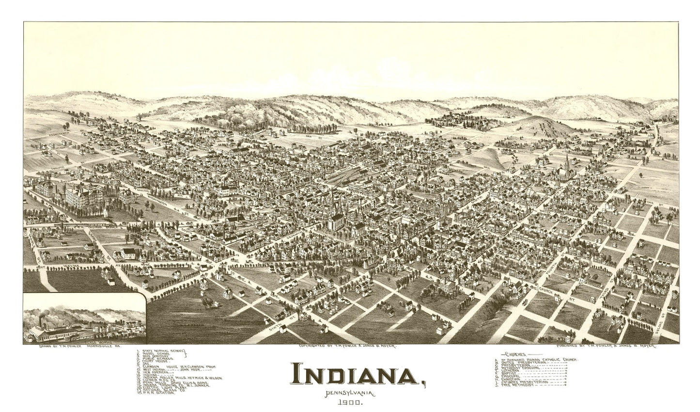 Vintage Map of Indiana, Pennsylvania 1900