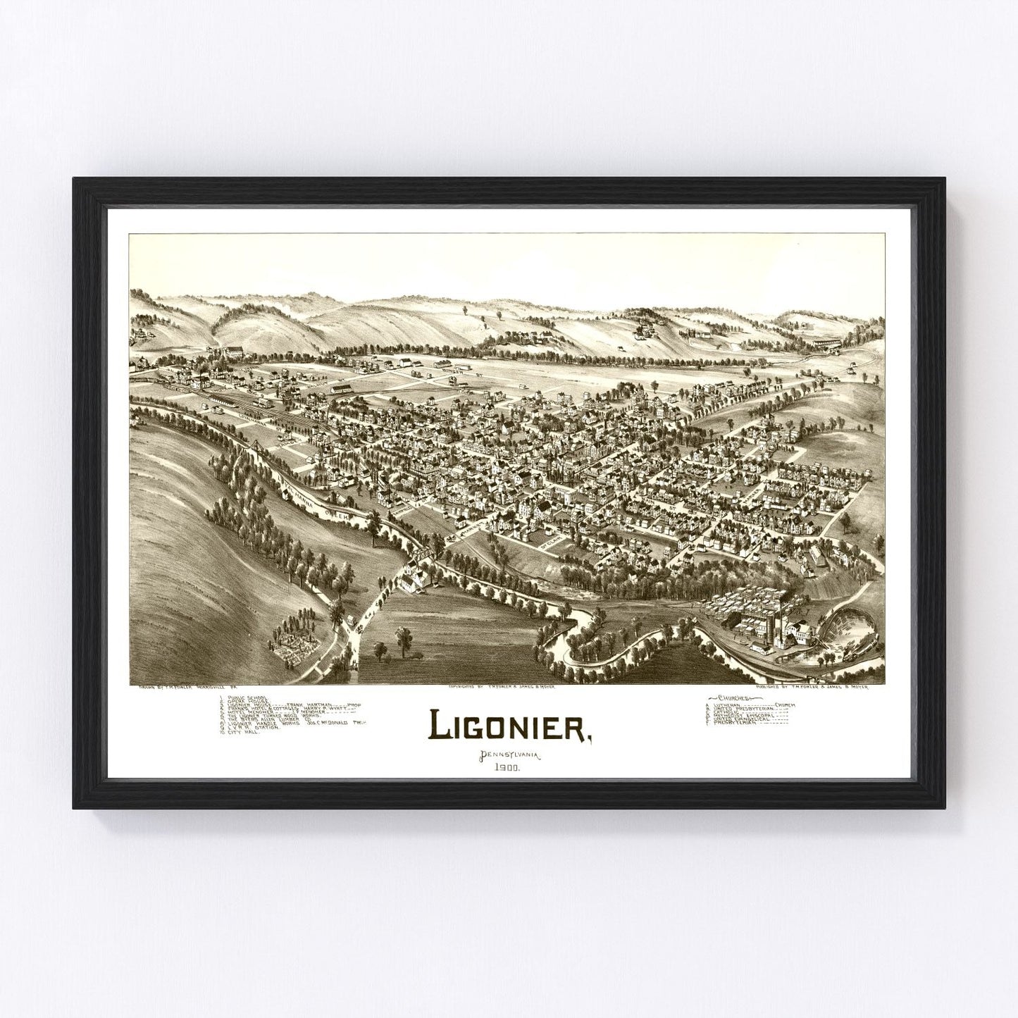 Vintage Map of Ligonier, Pennsylvania 1900