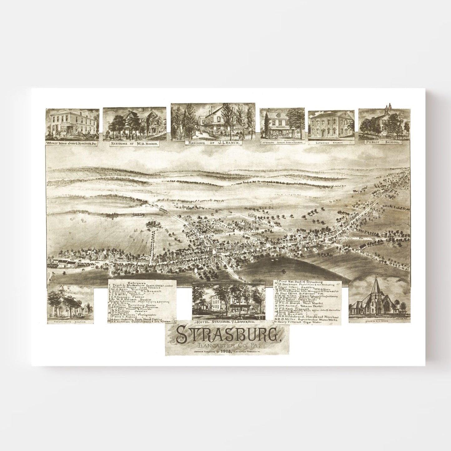 Vintage Map of Strasburg, Pennsylvania 1903