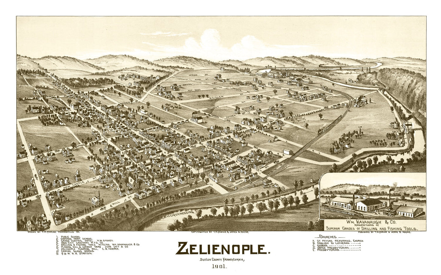Vintage Map of Zelienople, Pennsylvania 1901