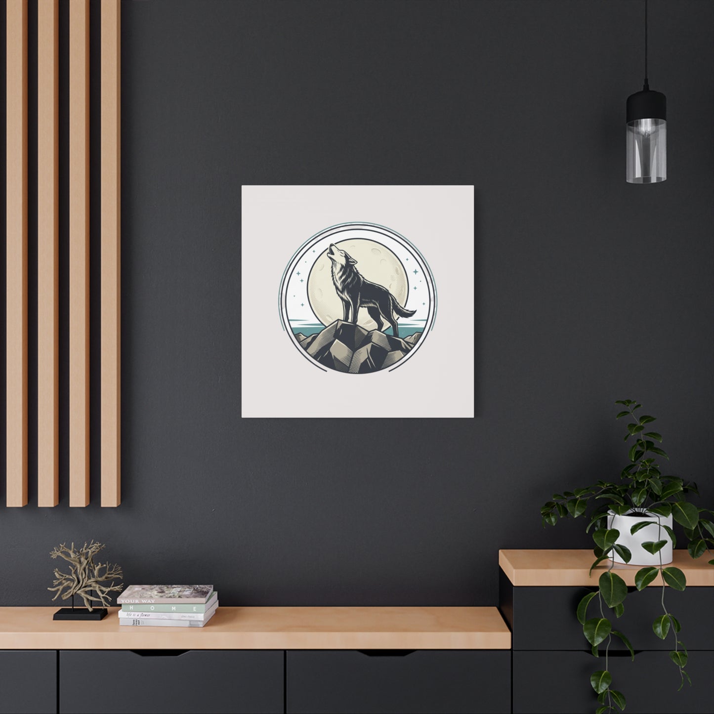 Howling Wolf Canvas Wall Art — Moonlit Wilderness Matte Stretched Print
