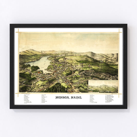 Vintage Map of Monson, Maine 1889