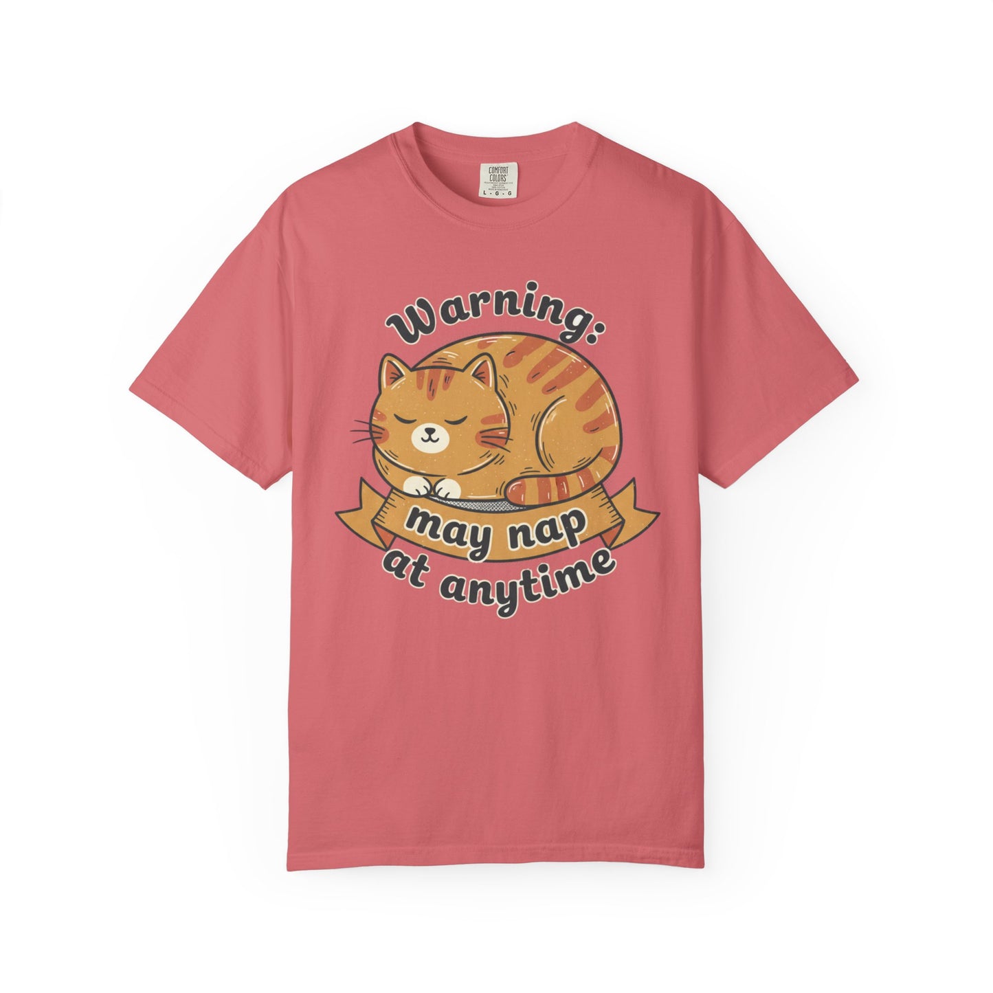Warning may nap at anytime T-shirt | Sleeping Orange Cat