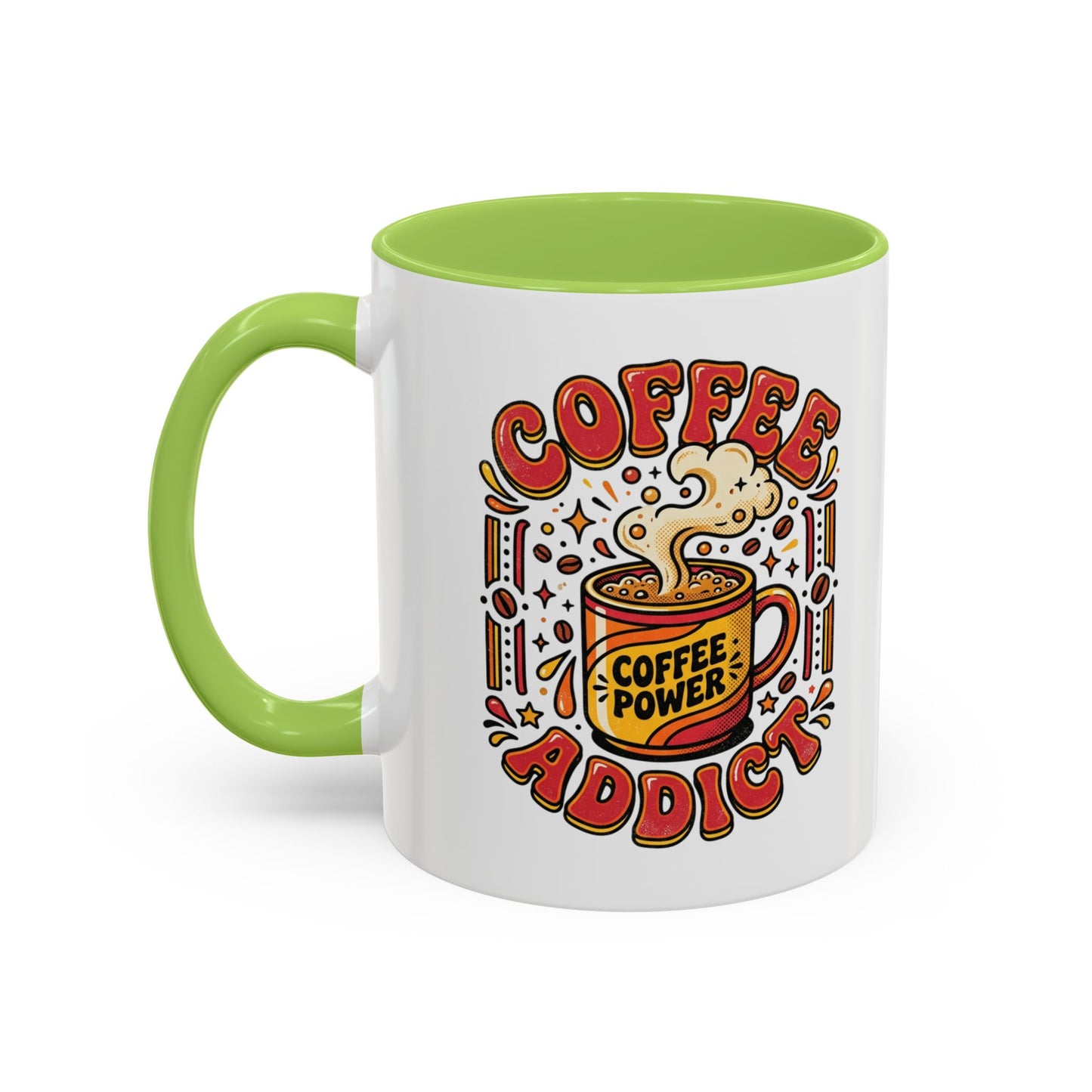 Coffee Addict Accent Mug — "Coffee Power" Retro Coffee Lover Gift (11oz/15oz)