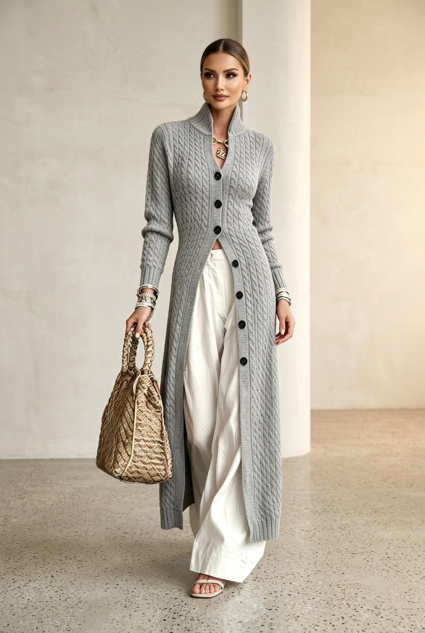Women's Long Button-Front Knit Cardigan