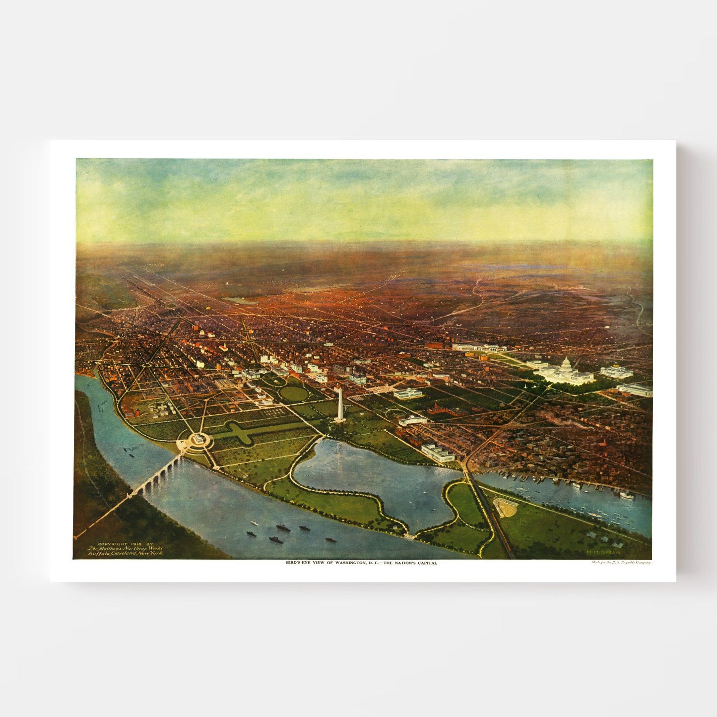 Vintage Map of Washington, D.C., Washington DC 1916
