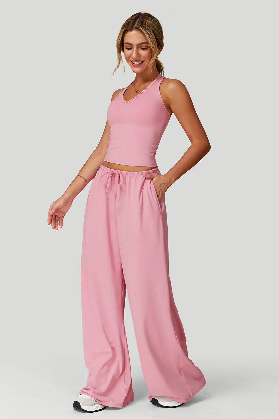 Women's Sporty Crop Tank & Wide-Leg Pants Set