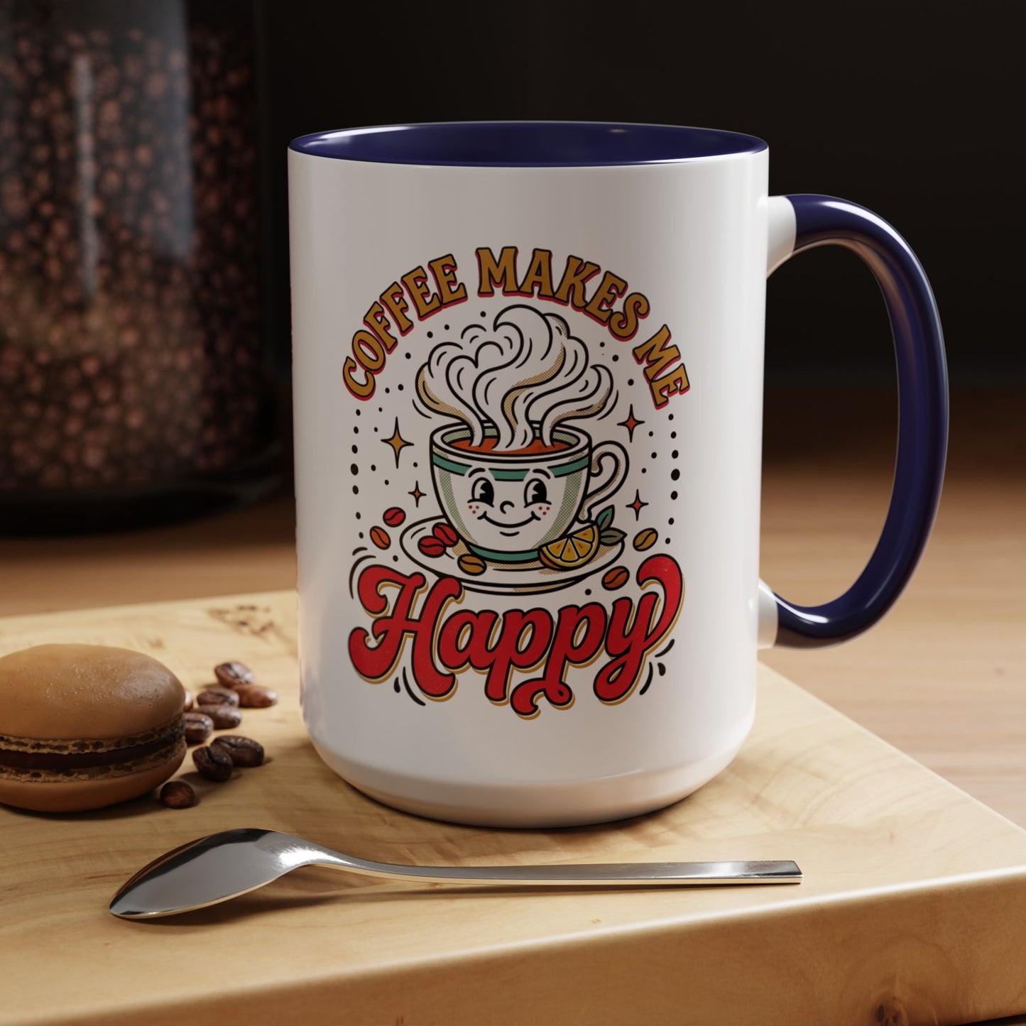 Coffee Mug — "Coffee Makes Me Happy" Cute Retro Accent Mug (11/15oz)