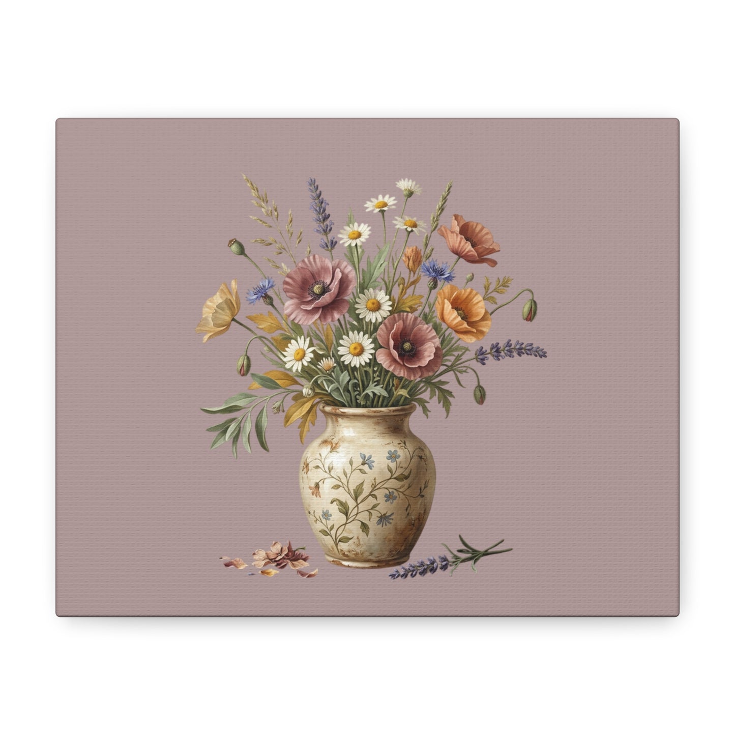 Botanical Vase Floral Canvas Print — Vintage Wildflower Wall Art